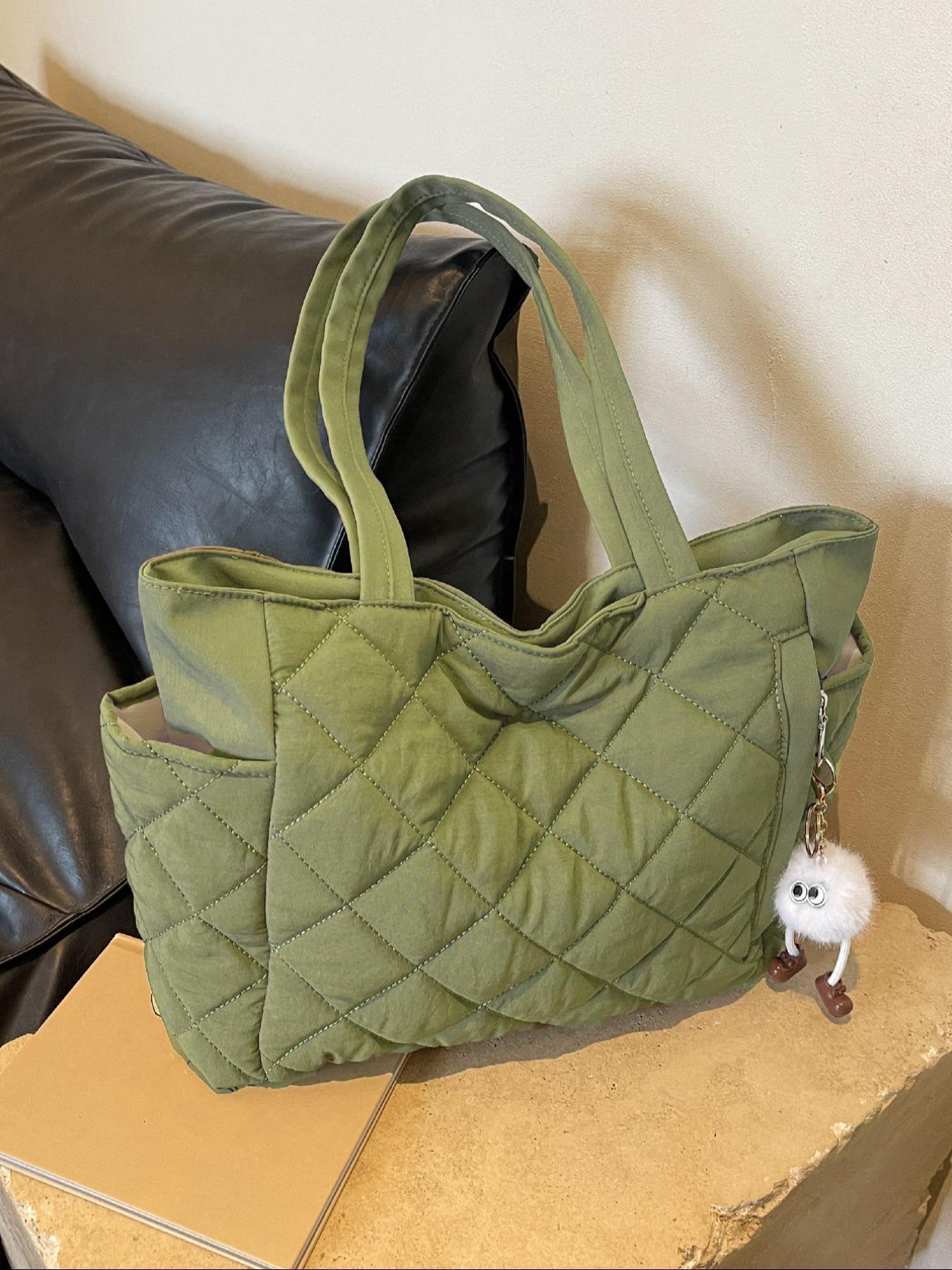 Women's Solid Quilted Soft Commuter Tote Bag, Fashionable Large Capacity Shoulder Bag for Daily Commute, Casual Trendy Versatile High-quality Daily Commuting Bag