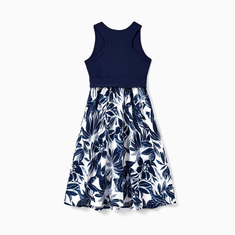 PatPat Family Matching Cotton Tee Flora Print Splicing Shirt or Tank Dresses