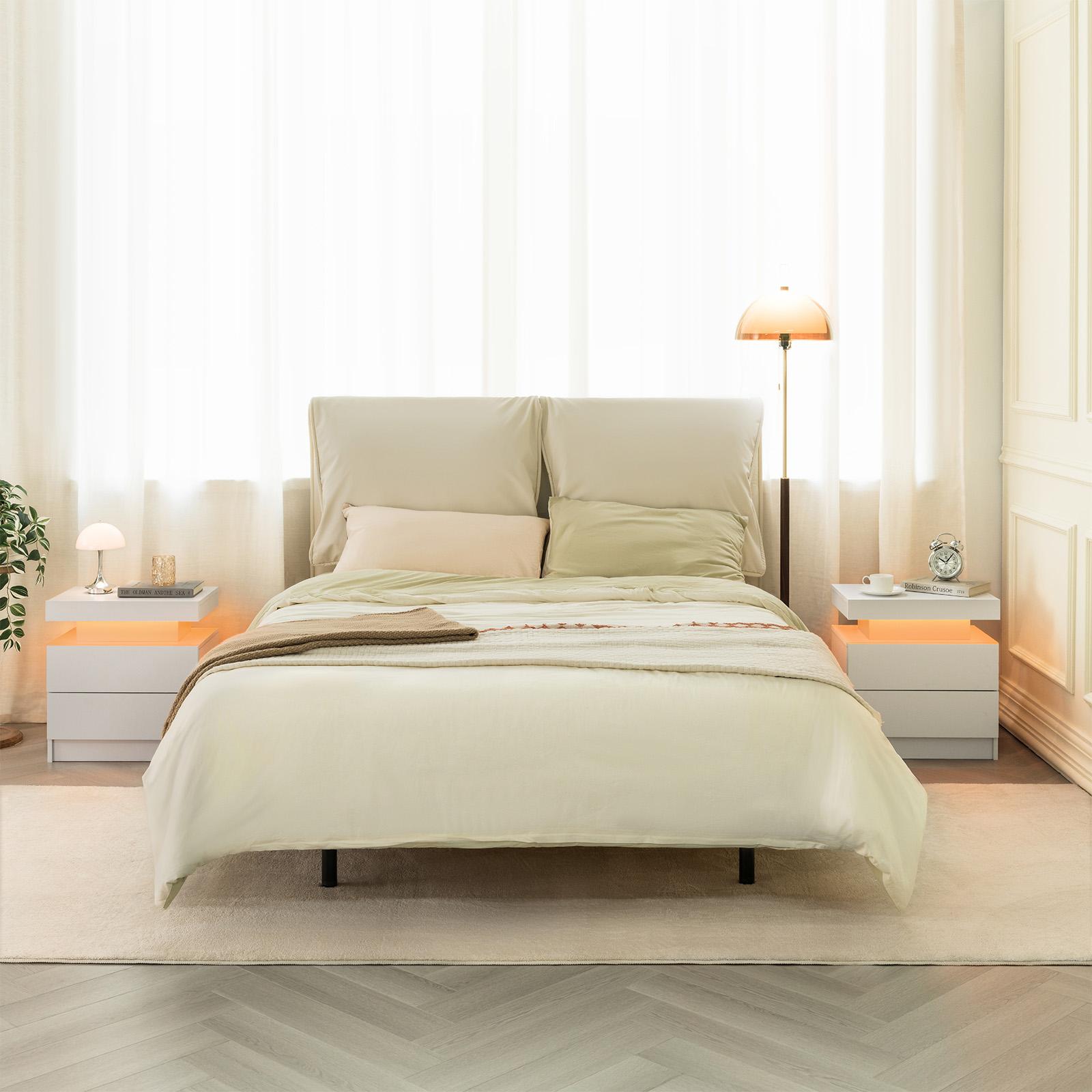 Nightstand with Charging Stationand LED Lights, Night Stand with Sliding Top,Bedside Table with Drawers for Bedroom, ModernEnd Side Table Nightstand with Charging Stationand LED Lights, Night Stand with Sliding Top,Bedside Table with Drawers for Bedroom, ModernEnd Side Table