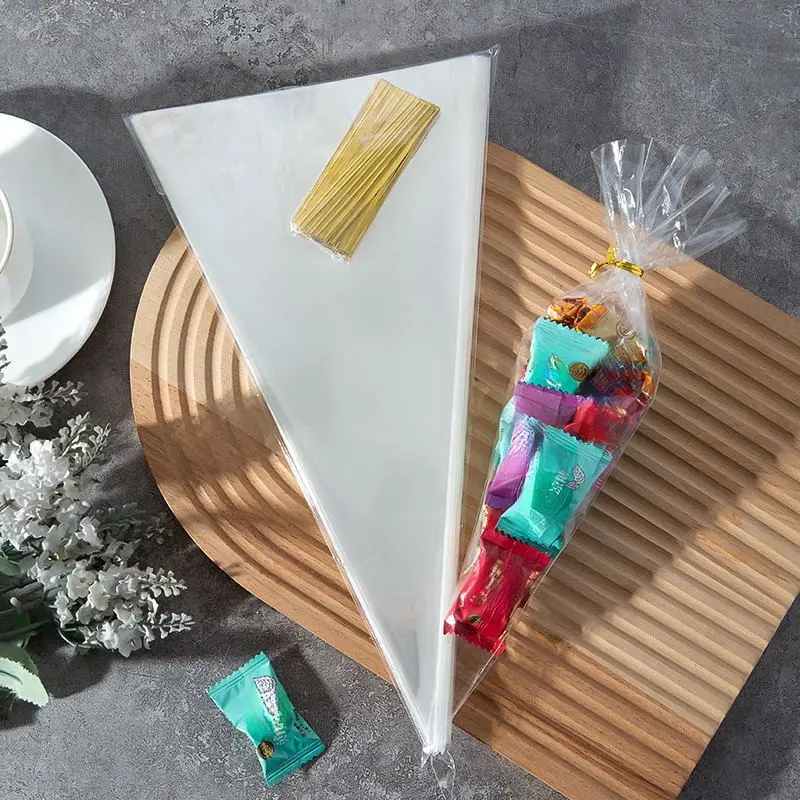 150 Sets Triangular Transparent Food Packaging Bags, Twist Tie Popcorn Candy Bags, Sweet Snack Party Division Disposable Pointed Bottom Bags