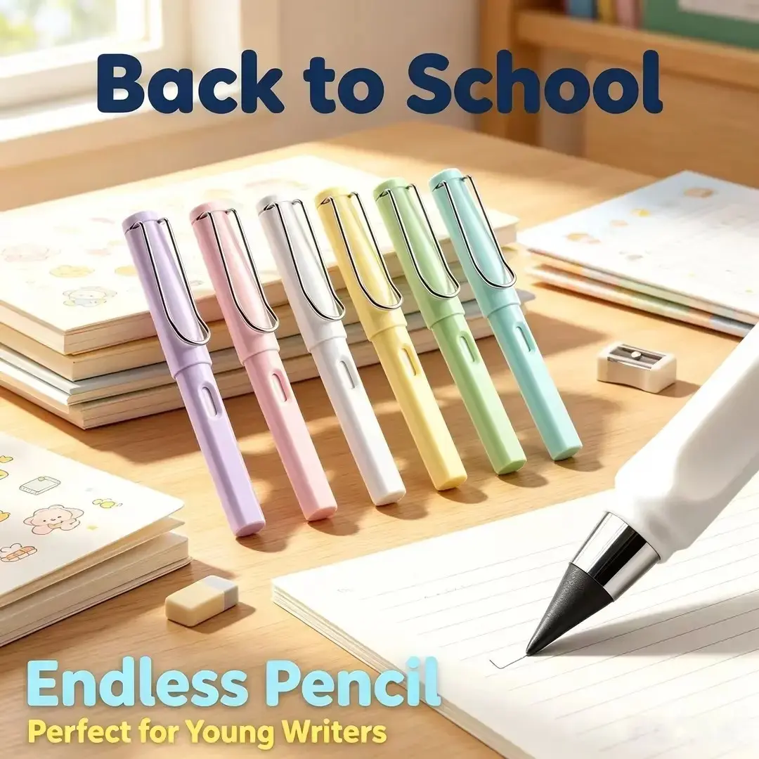 [Back to School Must-Have]Macaron Color Inkless Eternal Pencil - No Sharpening, Reusable, Durable, HB Graphite, Metal Nib - Back to School Haul Stationery for Kids, Classrooms, Coloring & Study Gifts