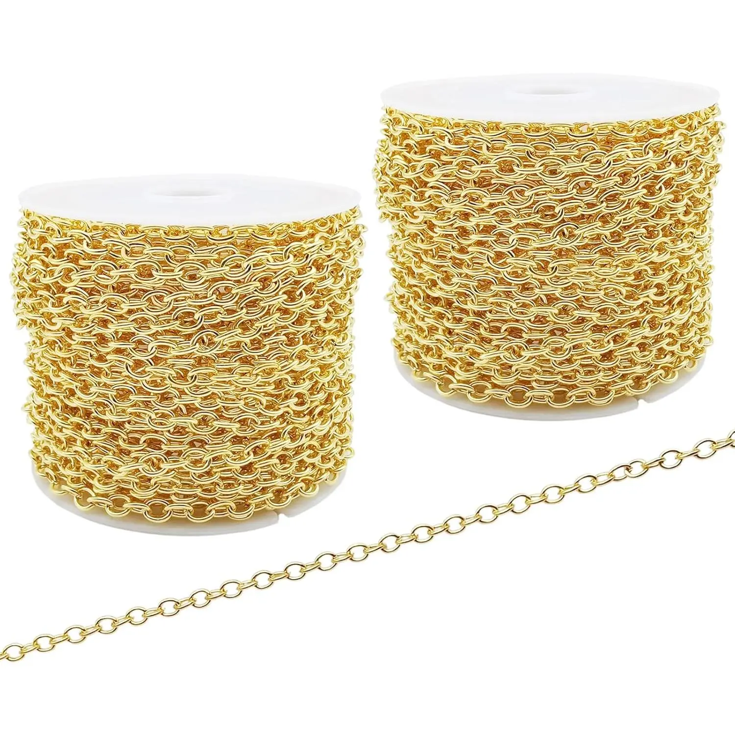 60 Feet Metal Iron Necklace Chains 3mm Bulk Curb Link Chain for Jewelry Making DIY Craft Supplies (Gold)