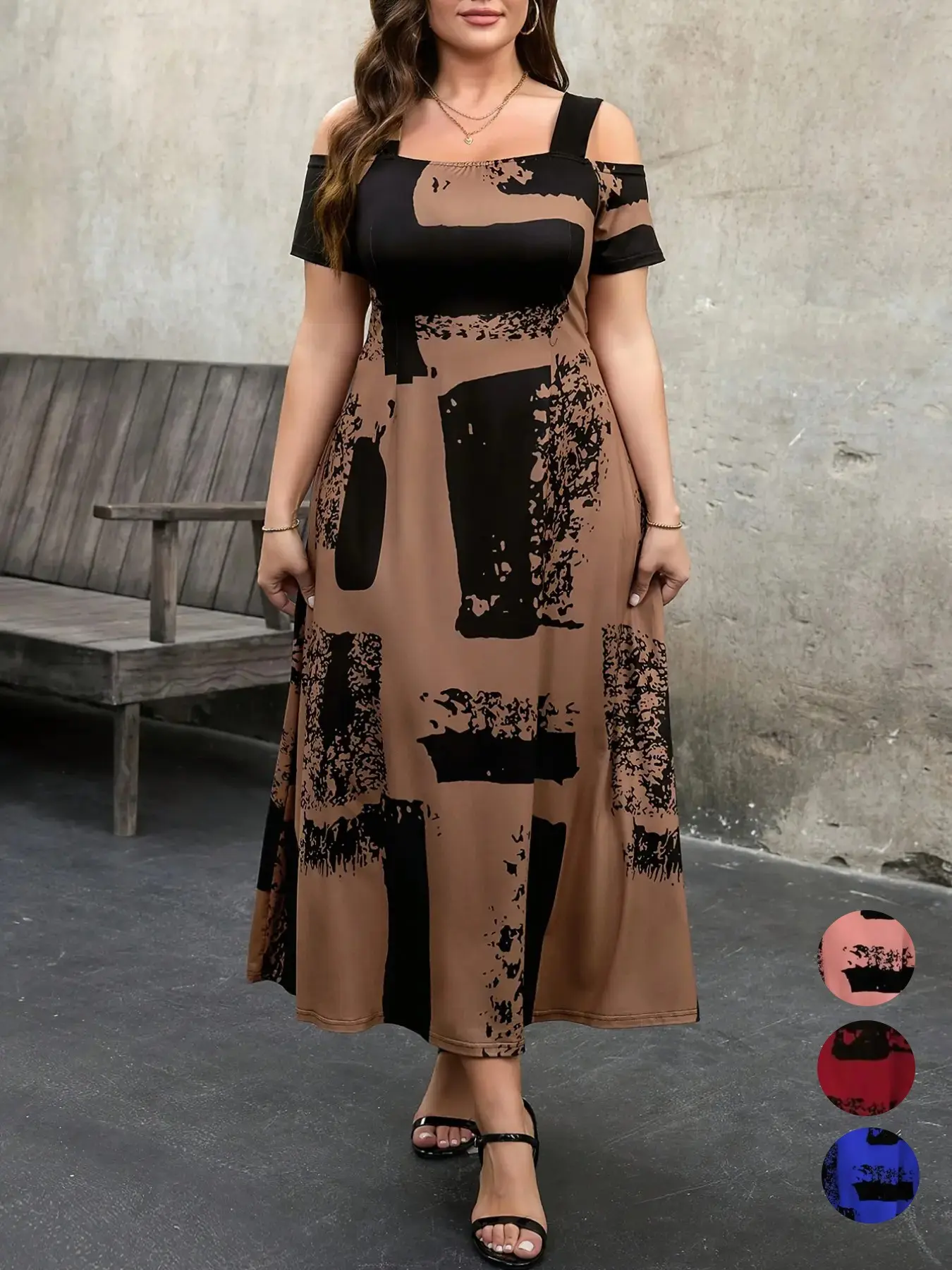 Plus Size Fashion Knitted Print Dress Tl124#, Stylish Casual Boho Wear, Comfortable Fit, Perfect for Daily Wear, Trendy Women's Clothing