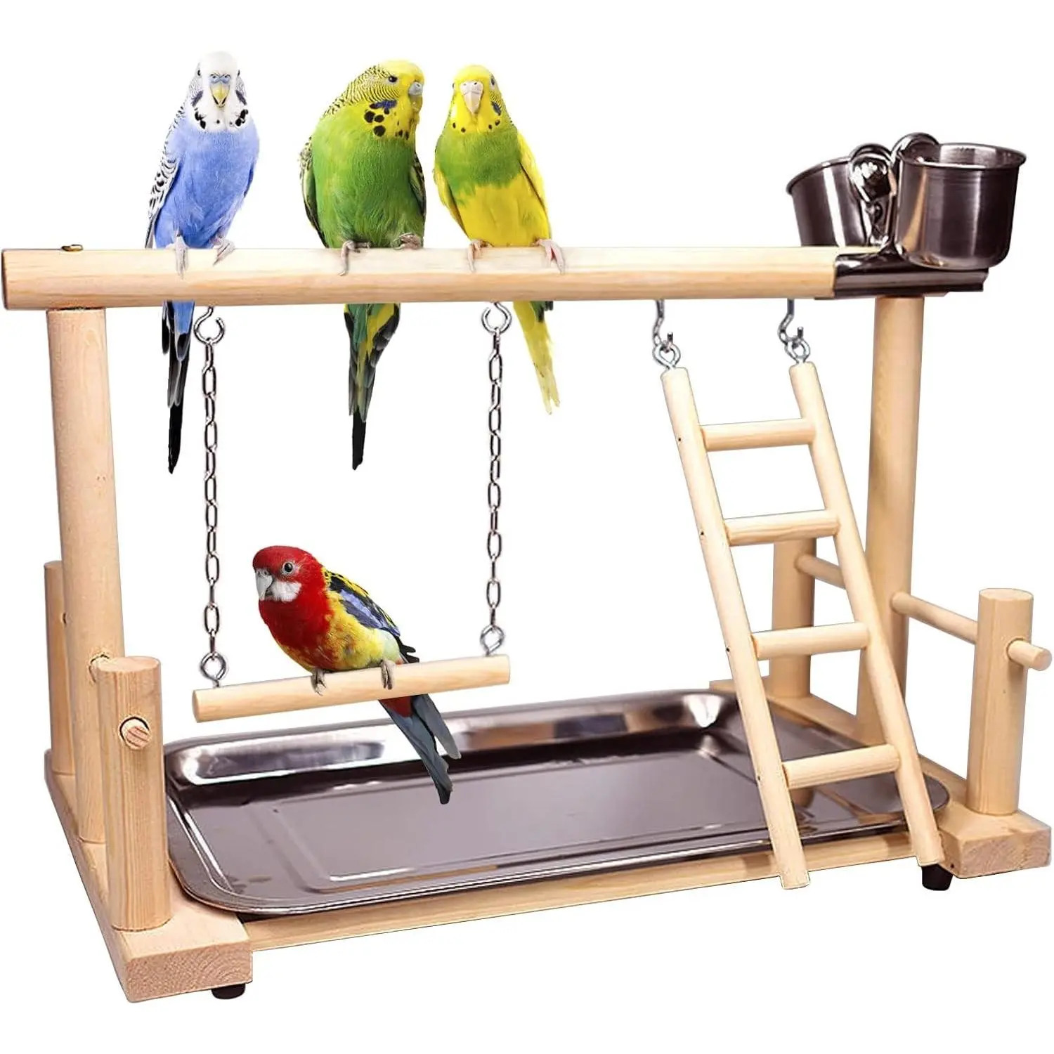 Bird Playground Parrot Play Stand Parakeet Play Gym with Feeding Cups Cockatiel Perches Playstand with Exercise Toys for Budgie Conures Cockatoos Lovebirds