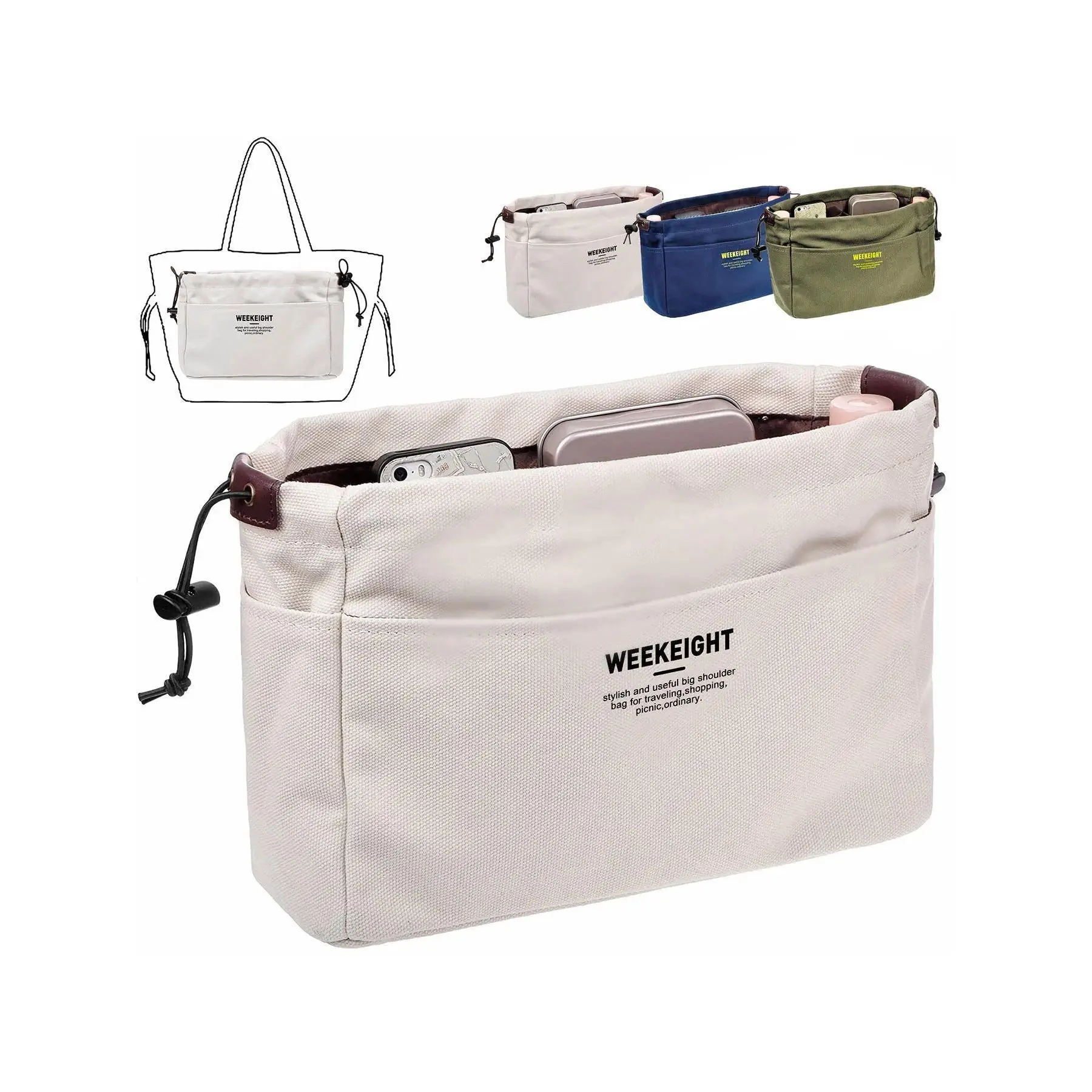 Casual Canvas Drawstring Travel Pouch, Large Lightweight Organizer for Toiletries, Cosmetics, and Electronics, Travel Pouches, Toiletry Pouch