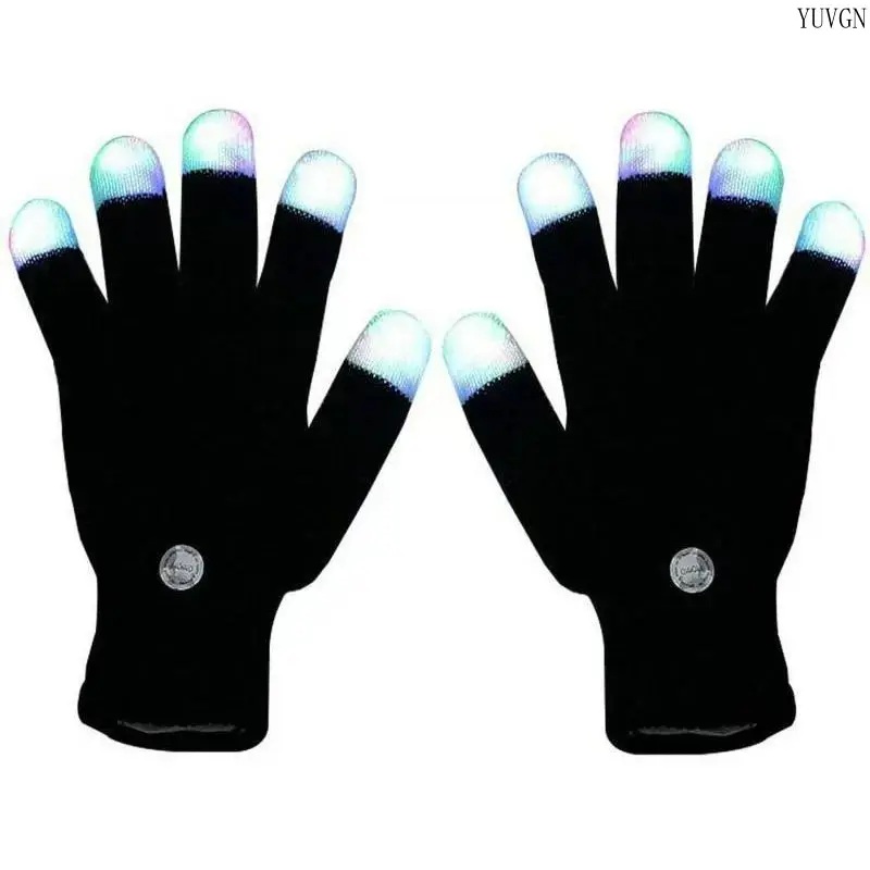 Light Up LED Flashing Finger Gloves, Button Control Glow Gloves, Halloween Costume Party Props, Rave Concert Night Light Accessories