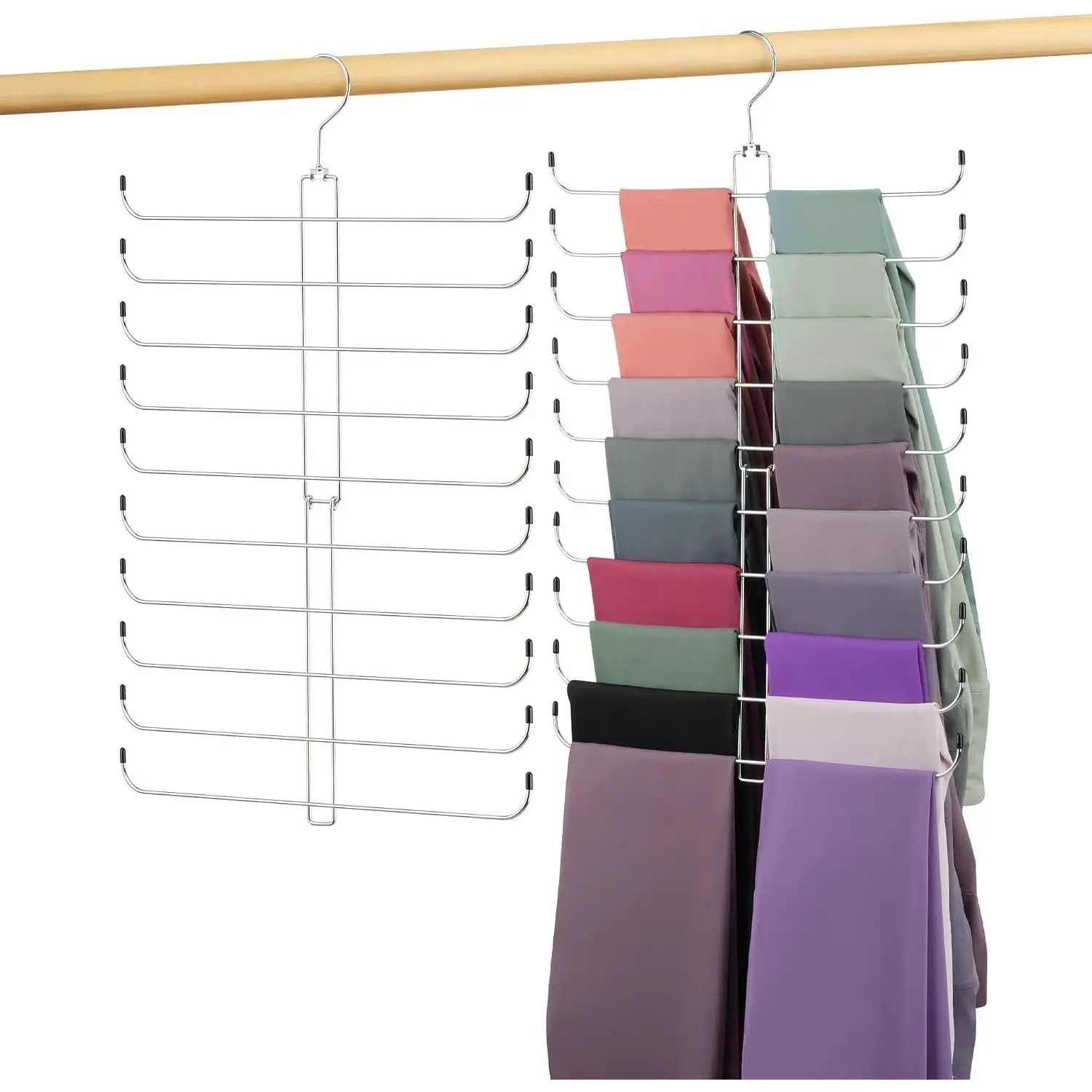 Legging Hanger, Metal Hanging Legging Hangers for Closet Organizer Holds 20 Women's XS-XL & Girls' Leggings, 360° Rotating Foldable Yoga Pants Hangers Space Saving, Silver