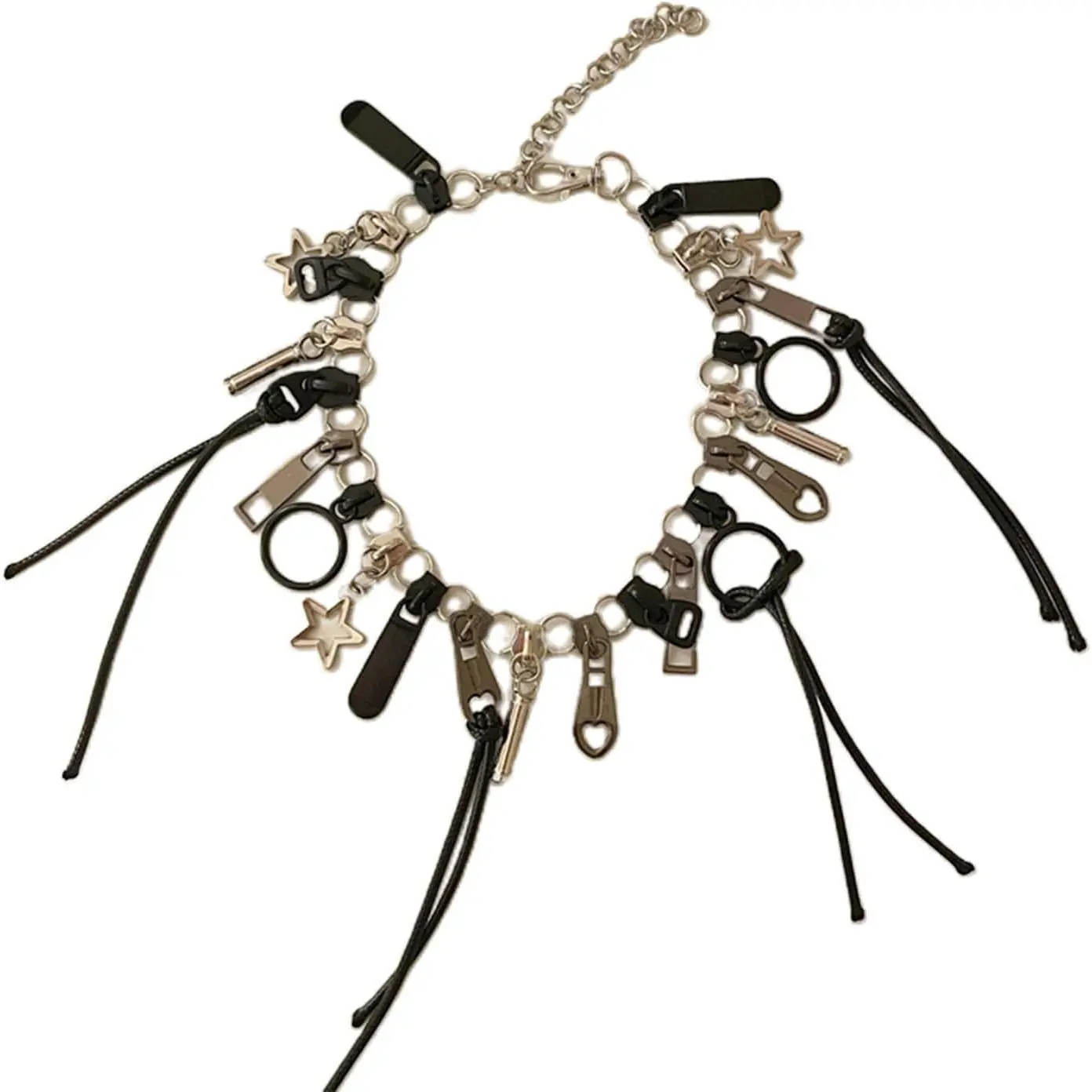 Unisex Alloy Zipper Fringe Collarbone Chain, Cool Hip Hop Chain Jewelry Necklaces