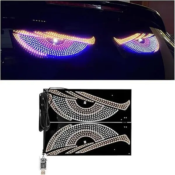 Devil Eyes Theme Animated LED Light Sign for Car Rear Window, 10-Mode Flexible Panel, USB Plug-and-Play Exterior Decal Sticker Accessory for Truck/SUV, Animated Lights, Usb Powered