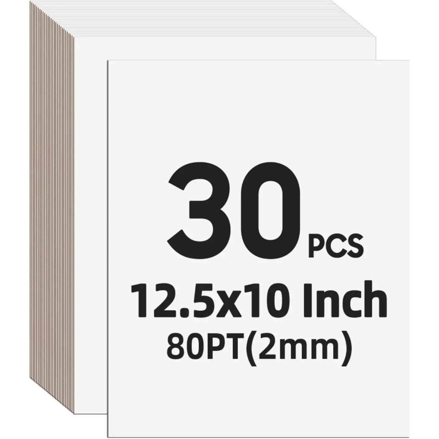 30 Sheets 10" x 12.5" Thick Chipboard (2mm / 80 PT), Sturdy White Core Book Board for Bookbinding, Box Making, Book Covers, Scrapbooking & DIY Crafts