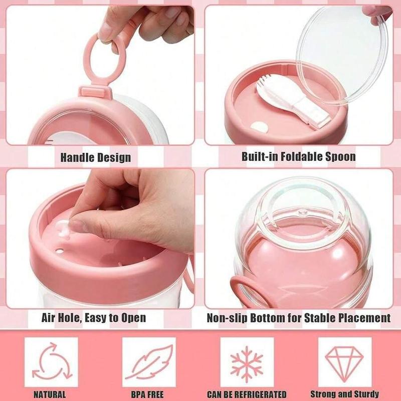 Oatmeal Cup with Lid & Spoon, 1 Count Breakfast Yogurt Fruit Flour Candy Dessert Container, Food Storage Container for Home Kitchen, Utensils, Reusable Snack Containers