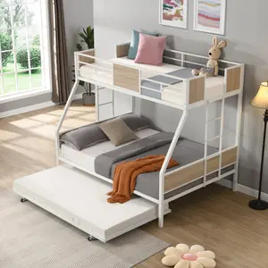 ARCH Twin Over Full Metal Bunk Bed with Trundle, 2 Side Ladder & Full-Length Guardrail, No Box Spring Needed, Large Under Bed Storage, Easy Assembly, Space-Saving Bed Frame for Kids Bedroom, Durable Steel, Bedroom Furniture for Bedroom, Guest Room