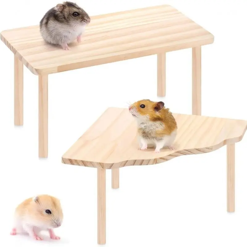 Wooden Small Pet Platform Stand for Hamsters, Gerbils & Mice, Cage Climbing & Decor Accessory, Durable Wooden Design, Perfect for Small Pets, Natural