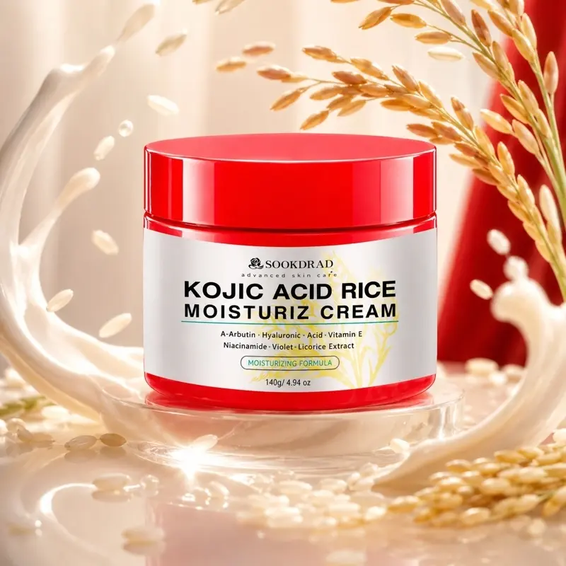 Kojic Acid Rice Moisturizing Cream, contains A-Arbutin, Hyaluronic Acid, Vitamin E, Niacinamide, Violet, Licorice Extract, moisturizing, for face and body, all skin types, daily skincare, 140g/4.94 oz