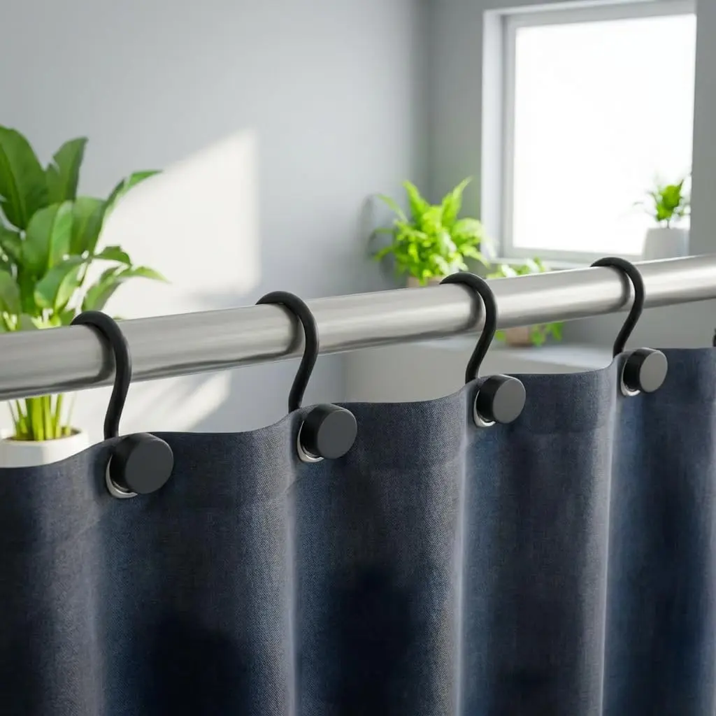 Black Shower Curtain Rings, Plastic Shower Curtain Hooks, Bathroom Curtain Hooks, Modern Decorative Shower Curtain Hangers Set of 12, Rounded-Tail Design