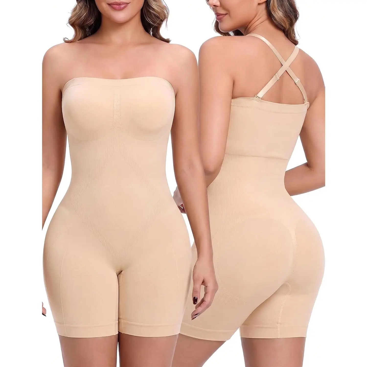 Strapless Sculpting Bodysuit for Women - Seamless Tummy Control Body Shaper with Anti-Slip Grip and Convertible Straps, Polyester Essential for Party Wear, Style, Basic, Breathable, Nylon, Adjustable, Bodysuit Shapewear, Halter Neck, Office, Chic Curves,,
