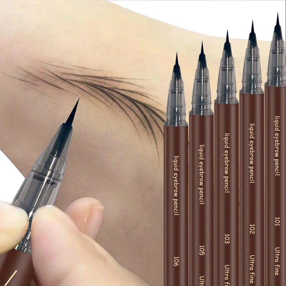 5-Piece Set Ultra-Fine Eyebrow Pencil, Waterproof Sweat-Resistant Liquid Eyebrow Pen, Long-Lasting Makeup, Micro-Groove Eyebrow Brush, 2-In-1