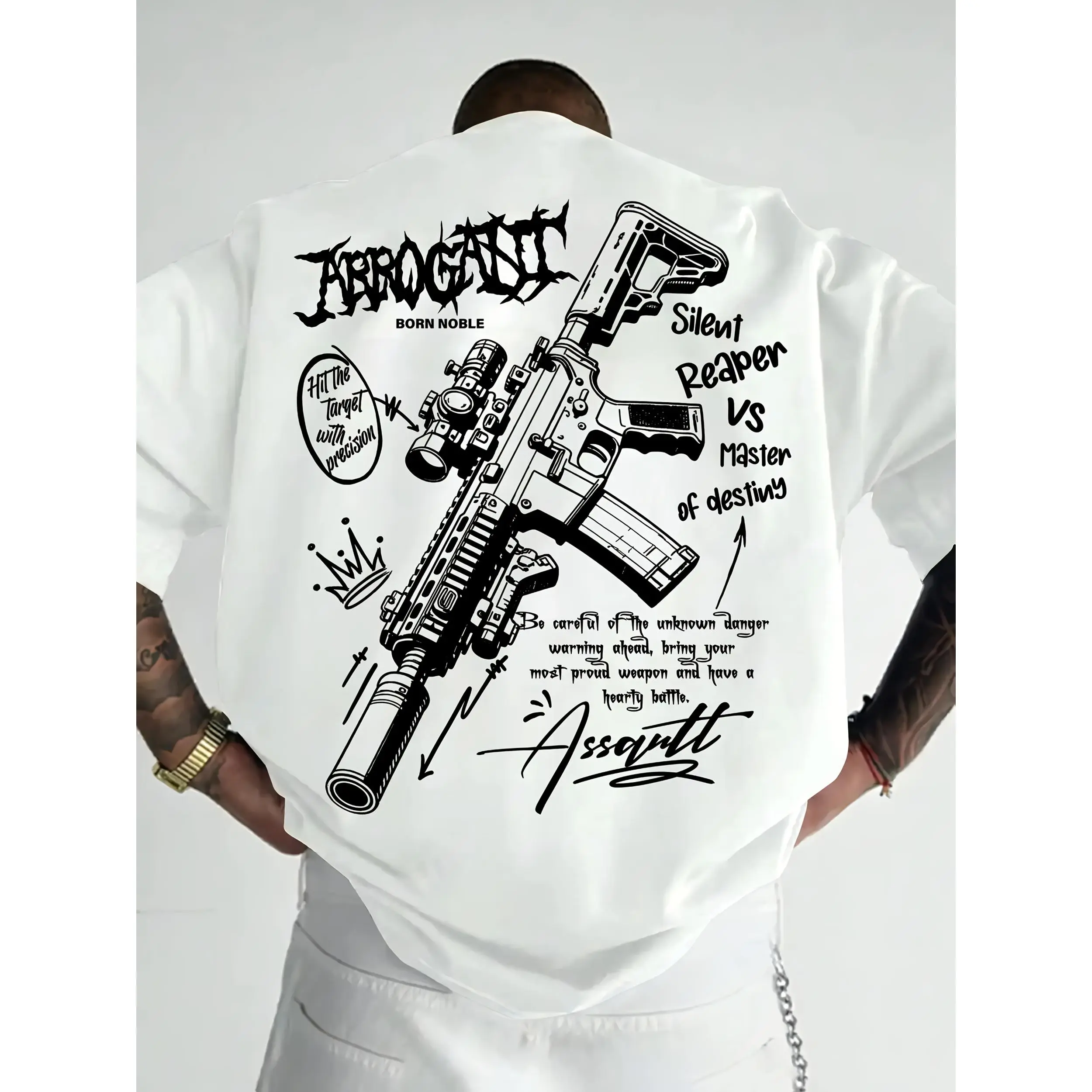 A Trendy Street T-Shirt with Fun Doodle M4 Elements And Handwritten Letter Patterns