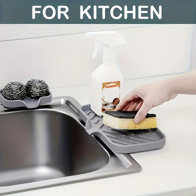 2PCS silicone creative soap box silicone kitchen sink finishing plate Japanese bathroom kitchen drain pad waterproof countertop storage non-food contact soap and sponge rack storage tray