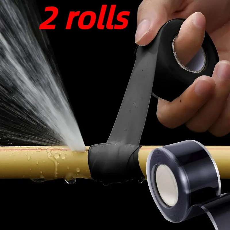 2 rolls-Self adhesive silicone tape, leak proof repair tape (for pipes and hoses), high temperature resistant insulation tape, heavy-duty self-adhesive sealant (for emergency pipe and electrical maintenance)