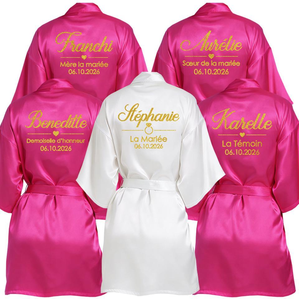 Personalized Name and Date Robe Bride Bridesmaid Bathrobe Birthday Party Gown Add Any Text Robes