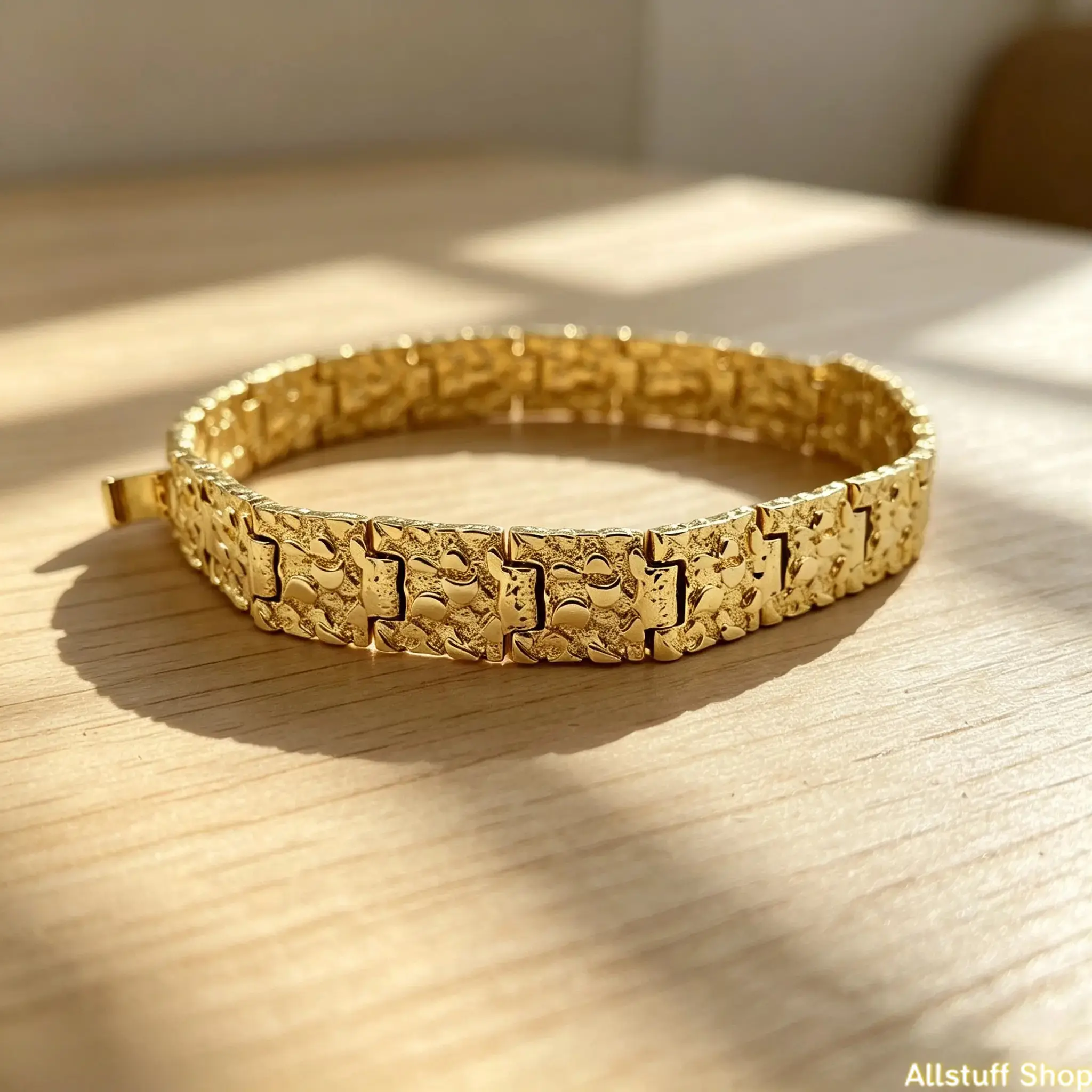 Nugget-Shape Gold-Plated Stainless Steel Bracelet, 15mm Width, 7in & 8in Two Size Options, Tarnish Free and No Fade Long-lasting Jewelry, Stylish Daily Accessories for Men, Perfect Gift for Guys, Do Not Wear During Long Showers homedecor tiktokshopbacktos