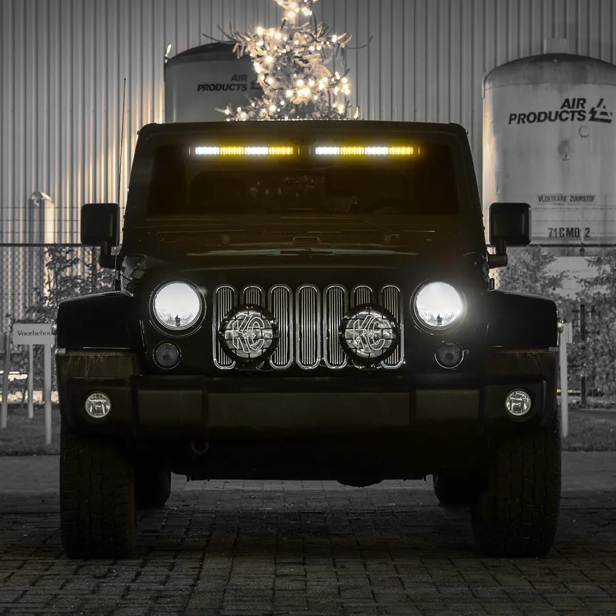 LED Strobe Light Bar, Amber White Dual Color Emergency Warning Lights with Cigarette Lighter, Suction Mount, for Trucks, Cars, SUV, Construction Vehicles