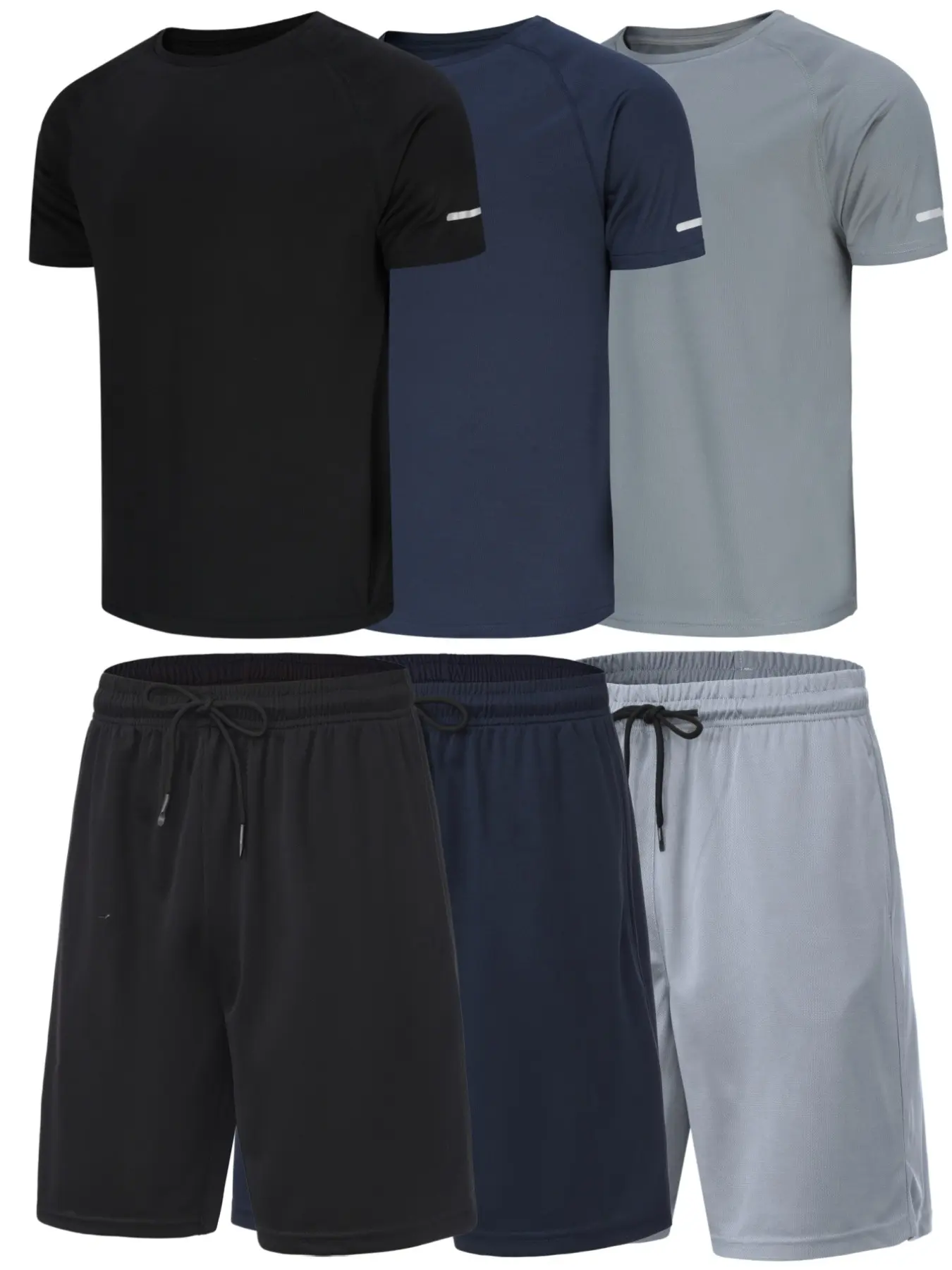 Men's Quick-Dry Lightweight Sportswear Set, 6-Piece, Ideal for Running and Outdoor Activities, Reflective Stripes, Slim-Fit Design