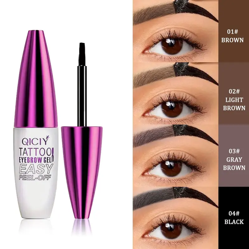 Peel Off Tattoo Eyebrow Gel, Eyebrow Enhancer, 4 Shades Long Lasting Waterproof Eyebrow Tattoo Color, Smudge Resistant Transfer Proof Tint Brow Gel, Natural Eye Brow Cosmetic Makeup for Daily Party Cosplay Brow Makeup Products