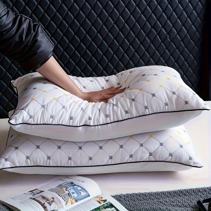 Luxury Hotel Quilted Bed Pillow with Yellow Accents - Hand Washable, High-Quality, Suitable for Side/Back Sleepers, Christmas Gift