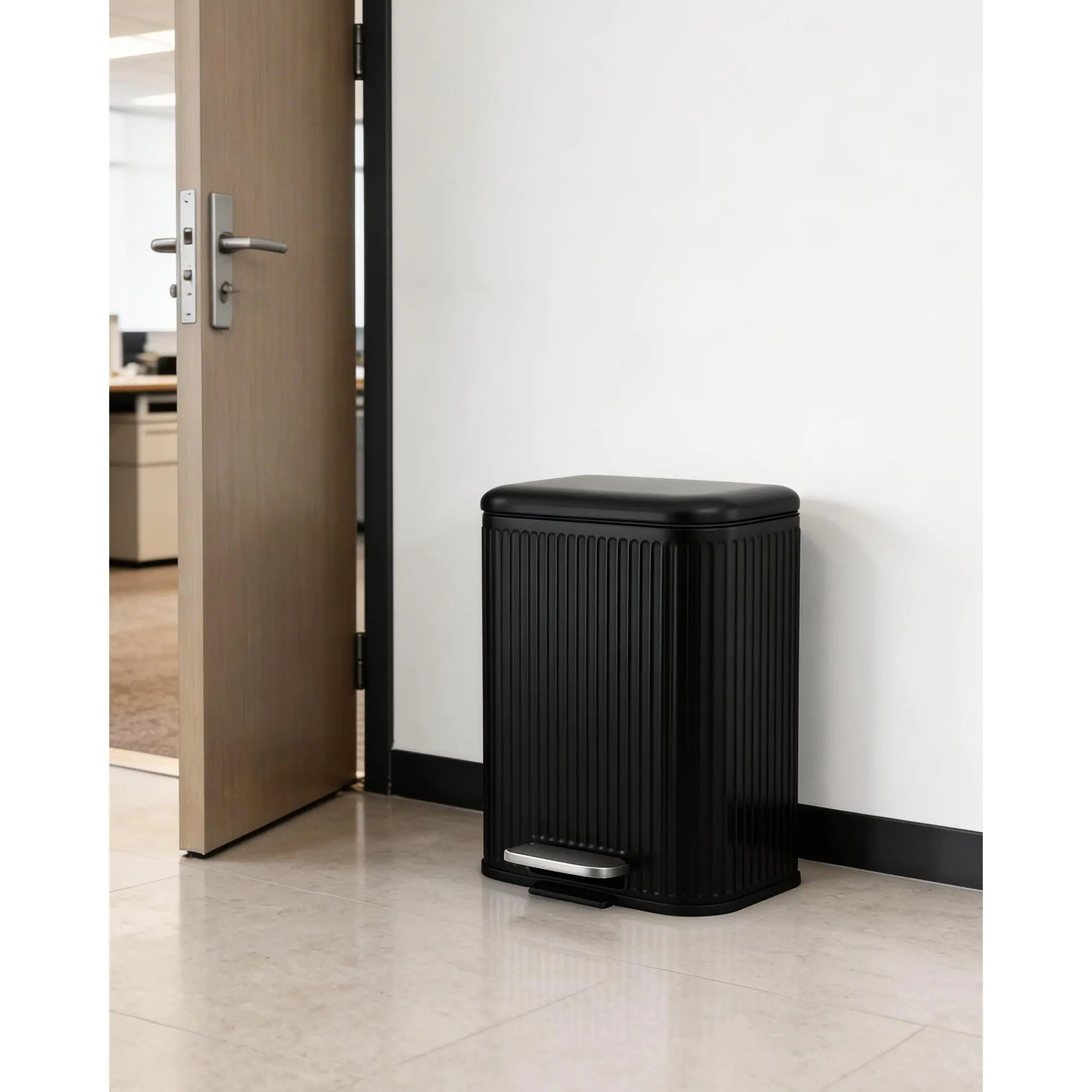 Stainless Steel Step Trash Can with Soft Close Lid and Removable Inner Bucket, Fingerprint Resistant Rectangular Kitchen Waste Bin for Home Office Recycling