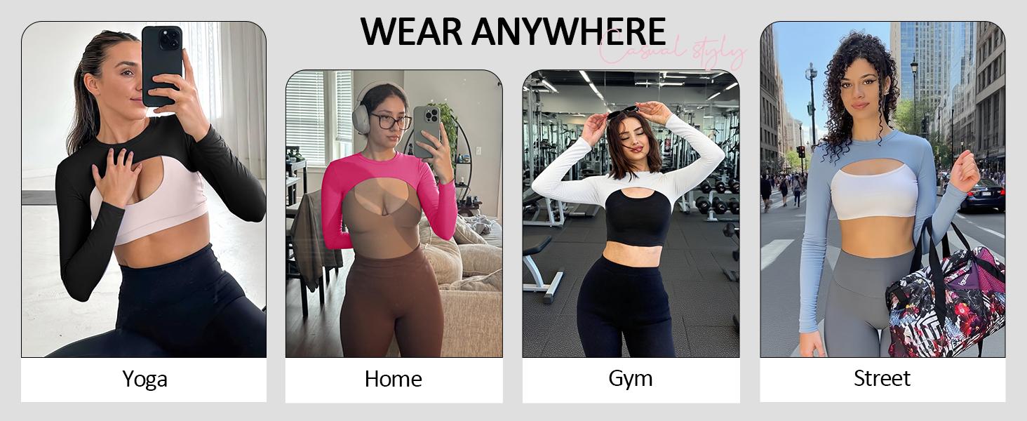 Yousify Womens Long Sleeve Crop Tops Bolero Open Front Workout Gym Yoga Cropped Shirt Sports Shrug