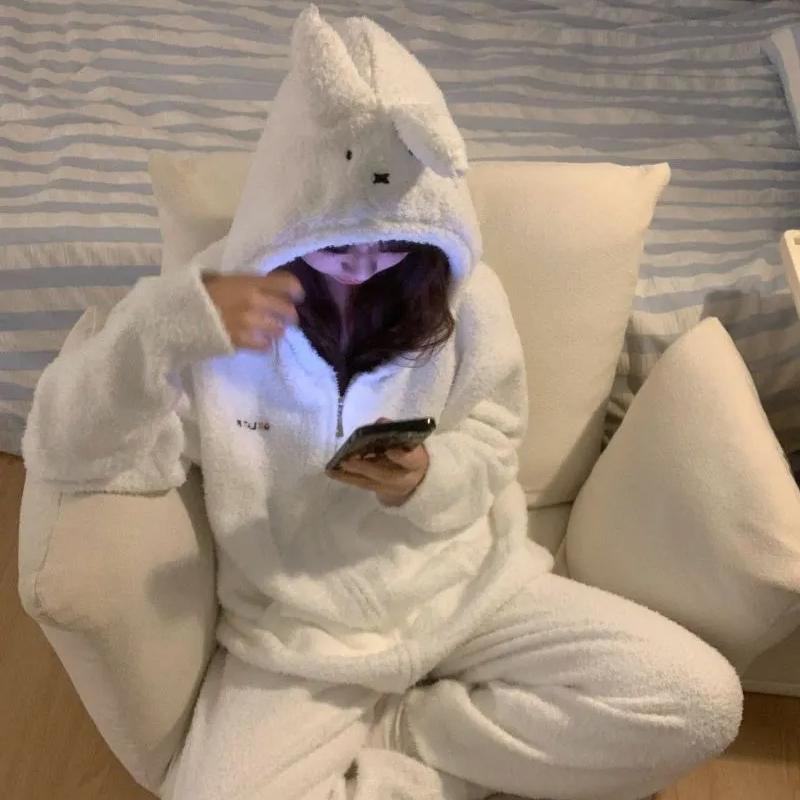 Kawaii Miffy Pajamas Creative Fashion Hooded Loungewear Comfortable Dopamine Home Wear Set Anime Accessories Girls Perfect Gifts