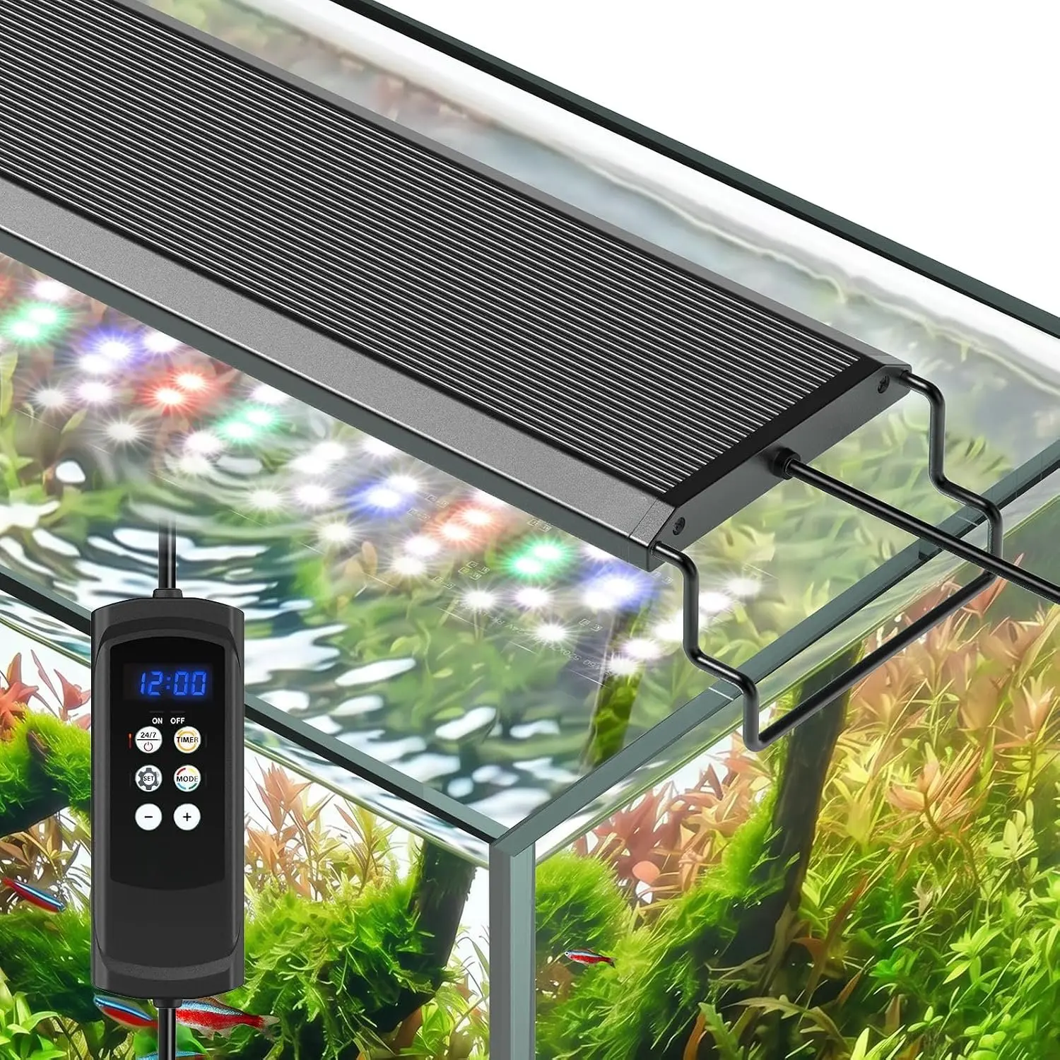 Aquarium Light, 20W Full  Fish  LED Light, 24/7 Remote Control Adjustable Timer, Brightness and Color, Extendable Bracket, Power-Off Memory  Growth Lamp, Fits 12-18 Inch