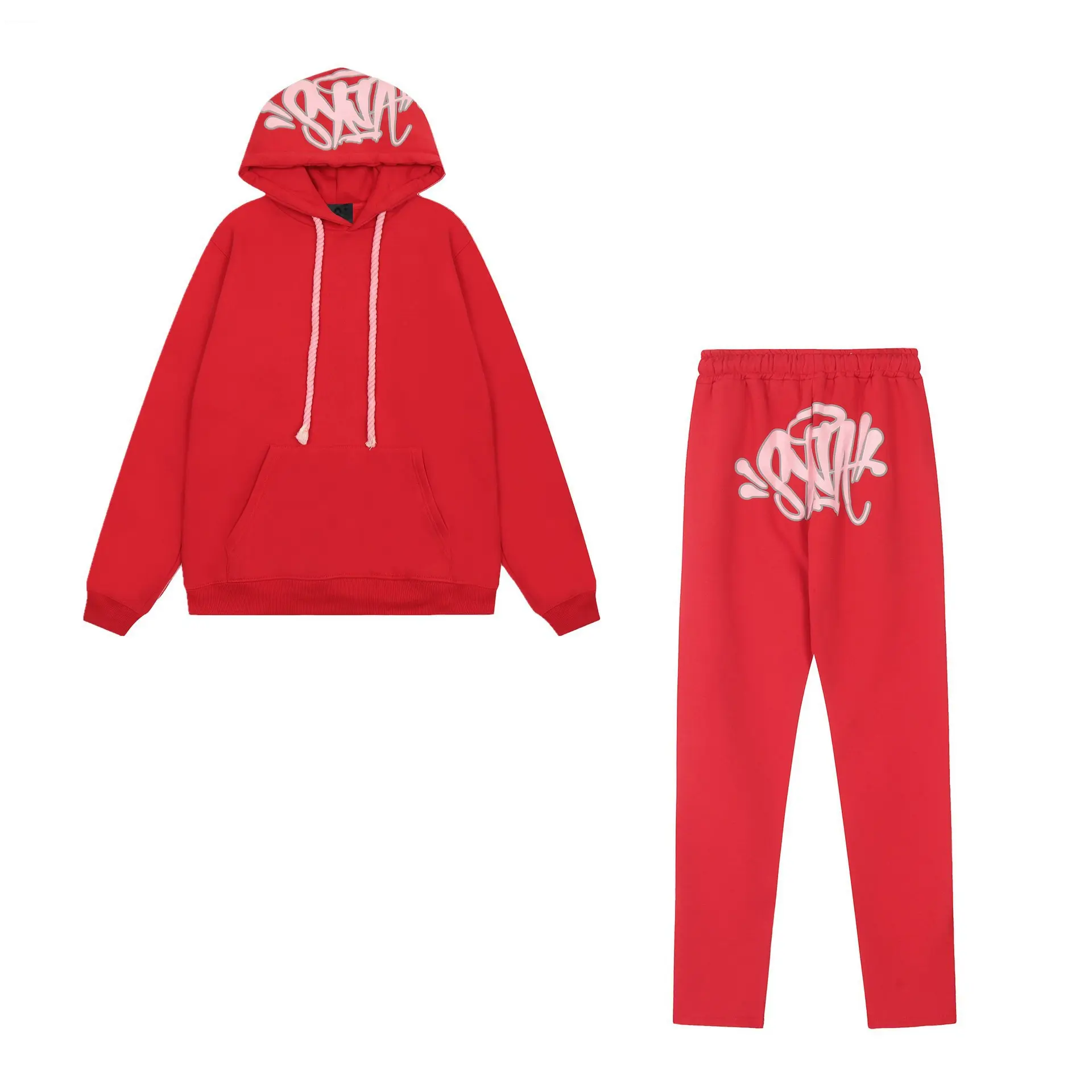 Unisex Y2K Hip Hop Streetwear 2-Piece Tracksuit, Oversized Couple Matching Hoodie and Cuffed Sweatpants Set, Loose Casual Street Outfit for Men Women