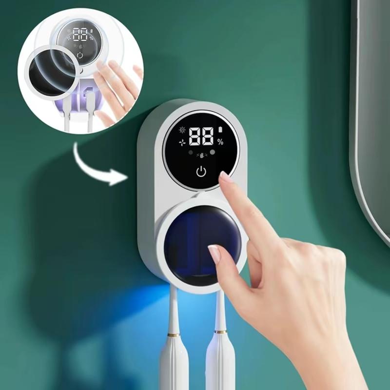 Wall Mounted Toothbrush Sterilizer, Rechargeable Toothbrush Holder, Toothbrush Cleaner with LED Smart Screen, Personal Care Appliances, Bathroom Accessory