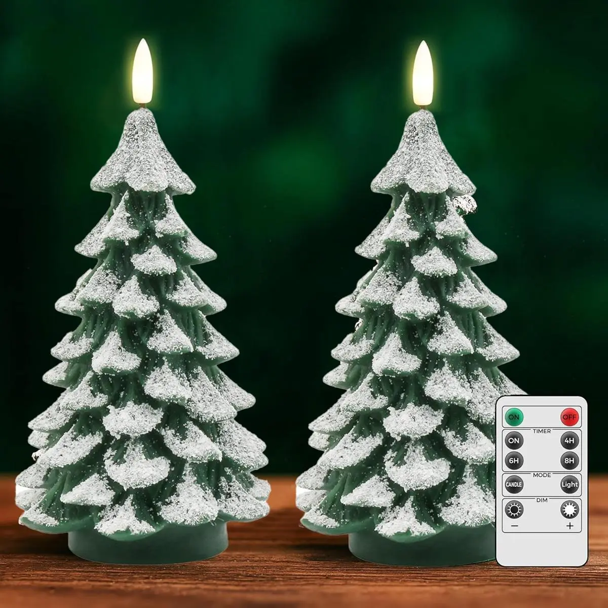 Christmas Tree LED Candle – 7.87" Real Wax Flameless Pillar with Remote & Timer, Battery Operated Flickering Snowflake Design, 2/4/6/8hr Timer, 4 Brightness Levels, Safe Holiday Decor for Mantle Table Window, Xmas Gift