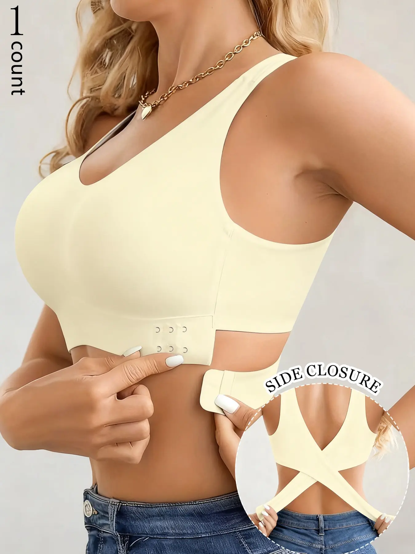 Women's Side Buckle Bra, Seamless Wire-Free Push-Up Bra, Seamless Workout Bra, Full Coverage Backless Lingerie, Elegant Slim-Fit Sports Bra for All Seasons