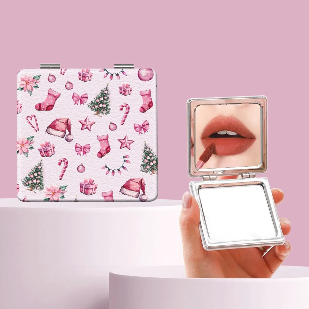 Cute Bow Christmas Tree Star Makeup Mirror, Foldable Mini Handheld Mirror, Perfect Gift for Friends and Family