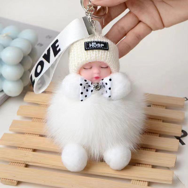Cute 3-Piece Pom-Pom Plush Set, Sleeping Doll Keychains, Baby Car & Bag Pendant Ornaments Cute 3-Piece Pom-Pom Plush Set, Sleeping Doll Keychains, Baby Car & Bag Pendant Ornaments