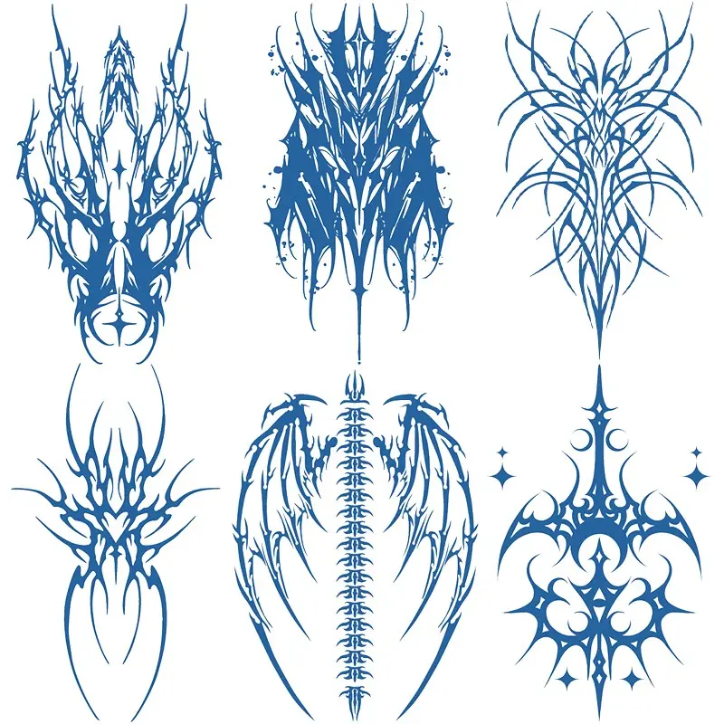 6-Pack Waterproof Tribal Thorn Totem Semi-Permanent Tattoo Stickers, Large Body Art Temporary Fake Tattoos, Lasts 1-2 Weeks, Unisex Herbal Tattoo Stickers
