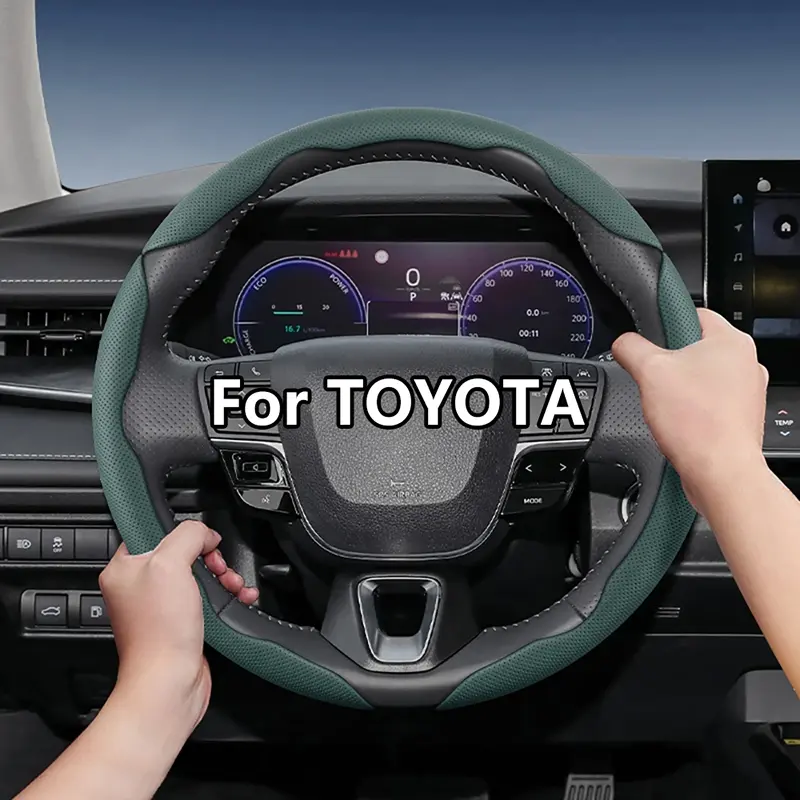For TOYOTA Steering Wheel Cover Perforated Breathable Leather Segmented Design Ultra-Thin Style For RAV4/Corolla/Hilux/Camry/Yaris/Corolla Cross/Highlander/Kluger/Grand Highlander/Tacoma/Tundra/Sequoia/4Runner/C-HR/Fortuner, Car Accessories
