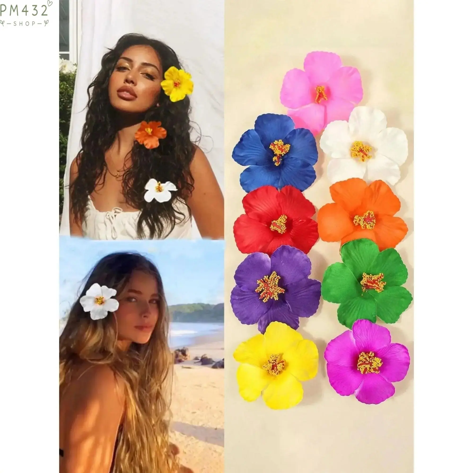 4/9 Pack Tropical Hibiscus Flower Hair Clips, Colorful PVC Floral Barrettes for Women Girls, Lightweight Boho Hair Accessories, Cute Summer Hair Pins for Beach Vacation, Travel, Party and Daily Styling Gifts