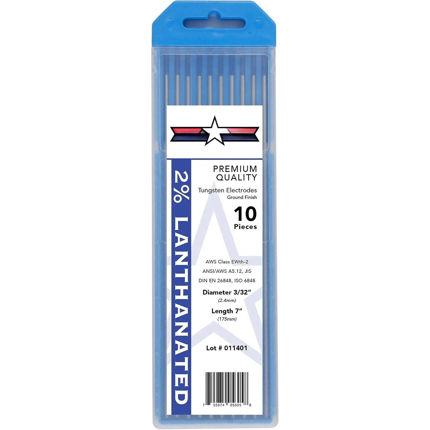 2% Lanthanated (EWLa-2) Blue TIG Welding Electrodes, 3/32" Size, 10 Pack