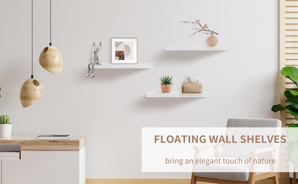 BASIC SUPPLY White Floating Shelves for Wall Set of 3, 16" White Shelves for Home Decor, Frame Display Wall Mounted Floating Shelf for Living Room, Bedroom, Bathroom, Kitchen BASIC SUPPLY White Floating Shelves for Wall Set of 3, 16" White Shelves for Home Decor, Frame Display Wall Mounted Floating Shelf for Living Room, Bedroom, Bathroom, Kitchen