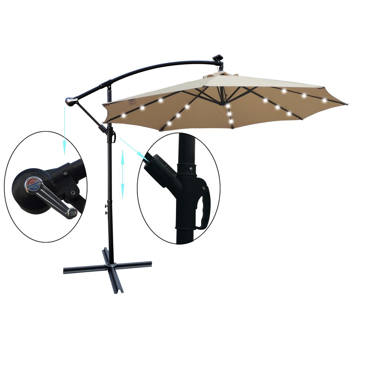 10 ft Outdoor Patio Umbrella Solar Powered LED Lighted Sun Shade Market Waterproof 8 Ribs Umbrella with Crank and Cross Base for Garden Deck Backyard Pool Shade Outside Deck Swimming Pool