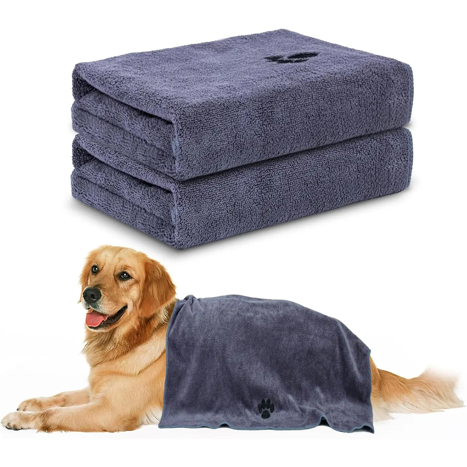 2 Pack Microfiber  Towels for Drying Dogs, Large Size 40'' X 23.6'' |  Shower & Bath Supplies for Dogs, Super Absorbent and Soft   Towel, Machine Washable and Lint-free(Grey)