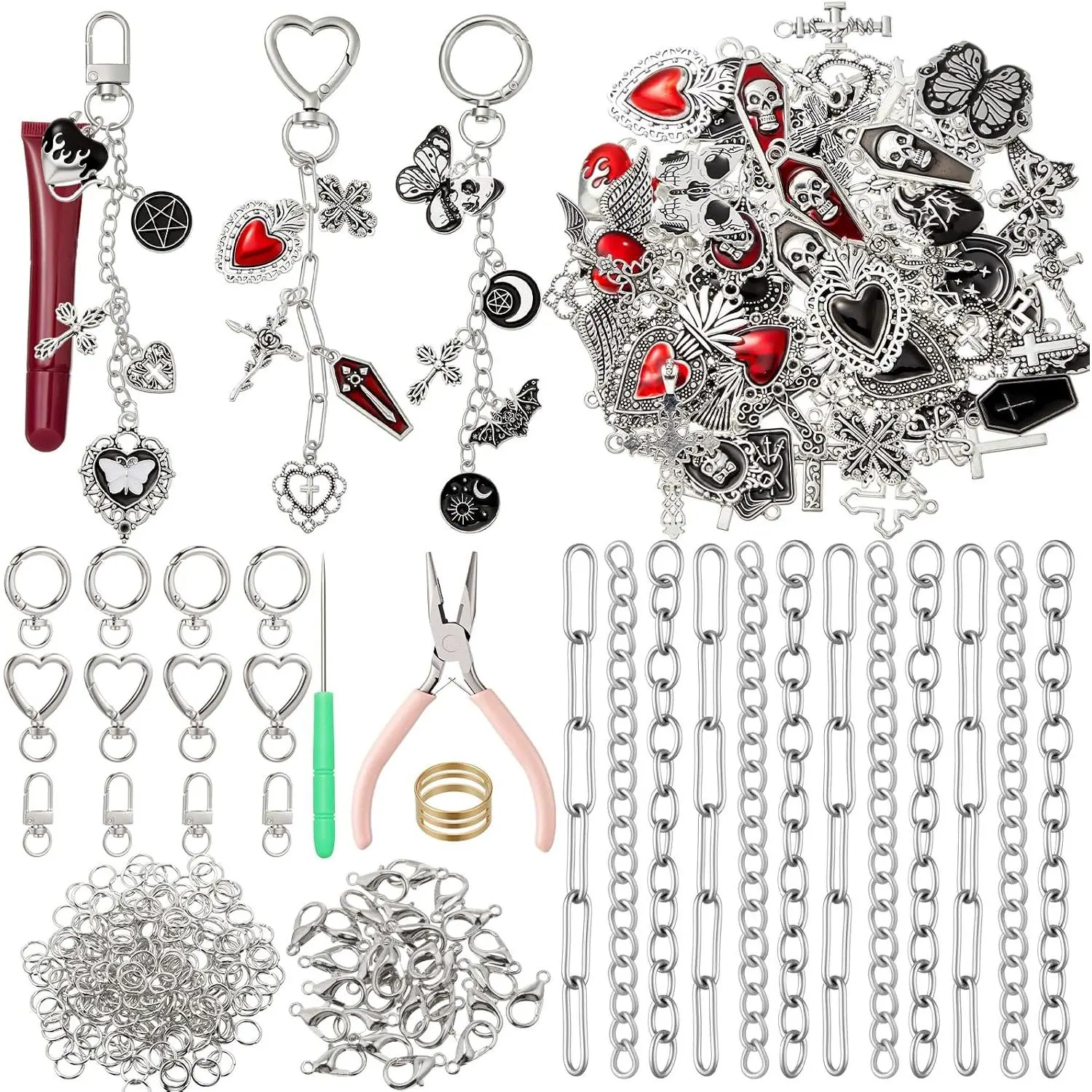 457 count Gothic Lip Gloss Charm Kit Gothic Charms for  Making Lip Gloss  Making Kit Including  Charms  Clips Extender Chain