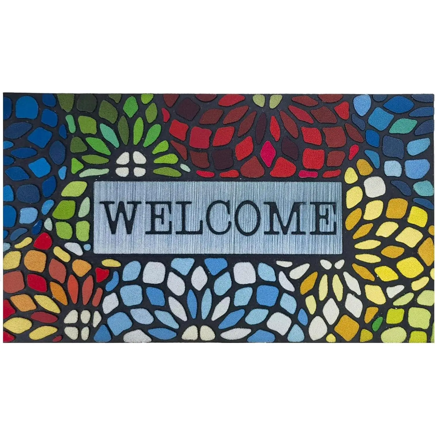 Colorful Welcome Mat, 18x 30 Inch Front Doormat for  Entrance Outdoors Mat for Outside Entry Way Doormat, Heavy Duty Non Slip Rubber  Low Profile