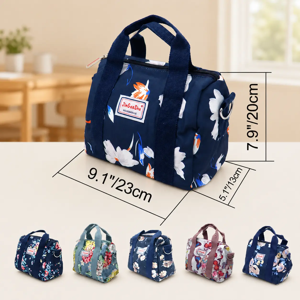 Floral Print Insulated Lunch Bag 5 Color Styles Portable Handheld Tote, Oxford Cloth Keep Warm Cold Food Storage Bag Back to School Halloween Christmas Gift for Work Picnic Camping Daily Use